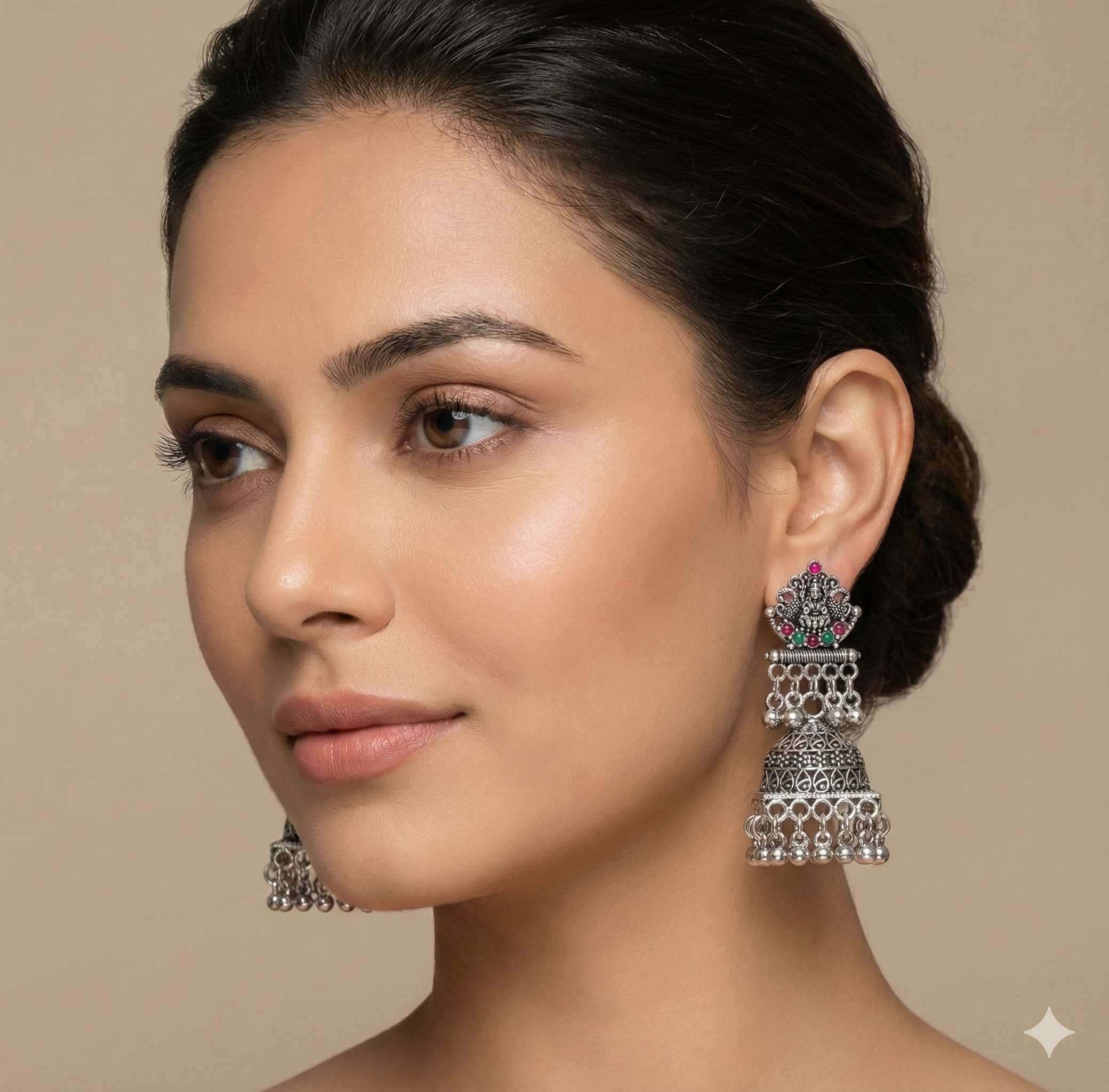 Oxidised Temple Jhumkha Earrings