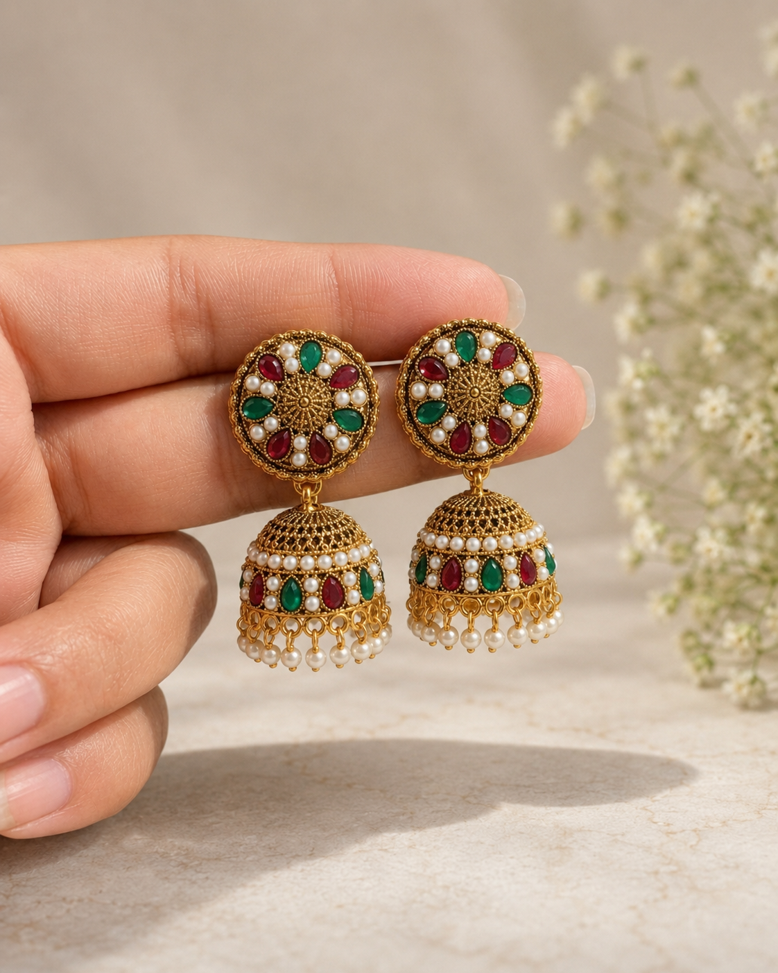 Gold Plated Traditional Jhumkha Earrings