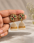 Gold Pearl Stone Jhumkha Earrings