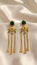 Green Stone Kashmiri Long Chain Earrings
